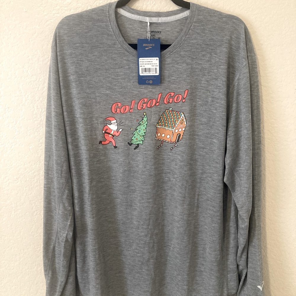 Brooks Gray Long Sleeve Tee with Festive Print